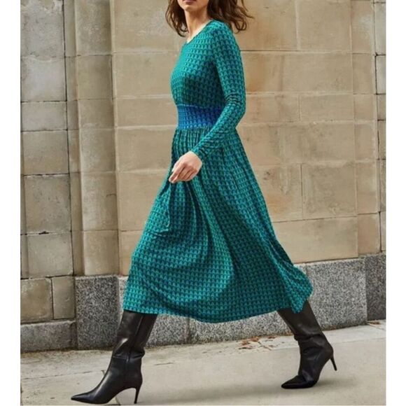 Boden Dresses & Skirts - Boden Thea Long Sleeve Midi Dress green blue navy geometric print size 8R